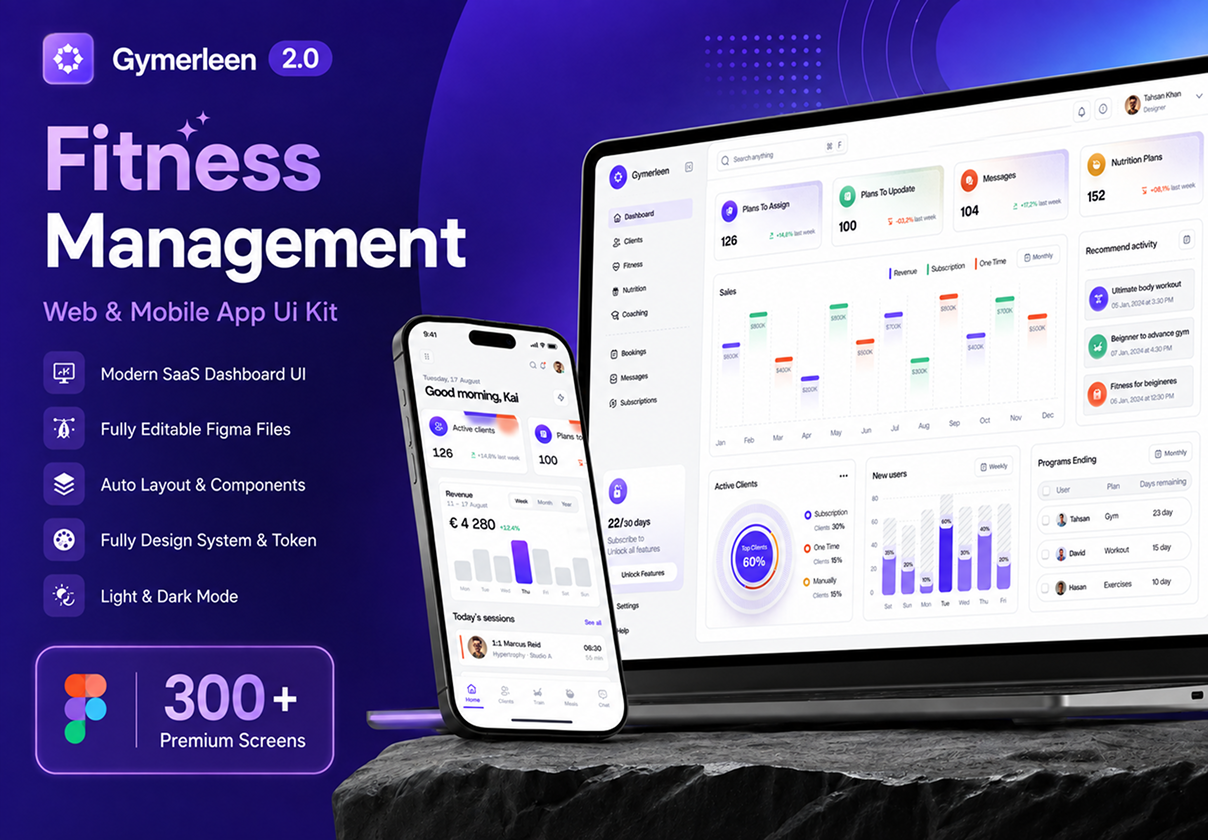 Fitness Management Web & Mobile App UI Kit - Mobile design asset by ui8