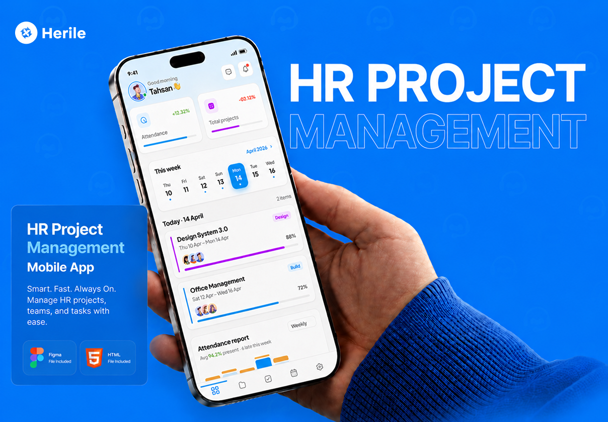 HR Project Management Mobile App UI Kit - Mobile design asset by ui8