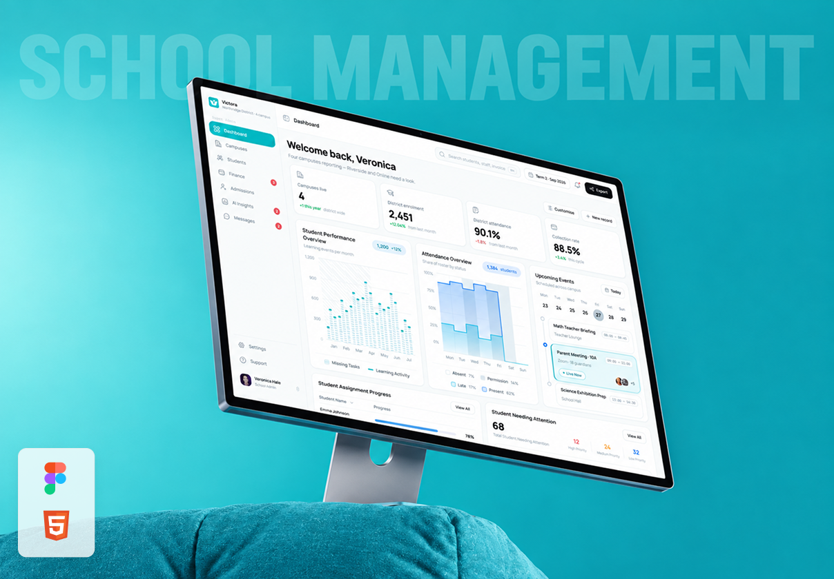 School Management System Web App UI Kit - Mobile design asset by ui8