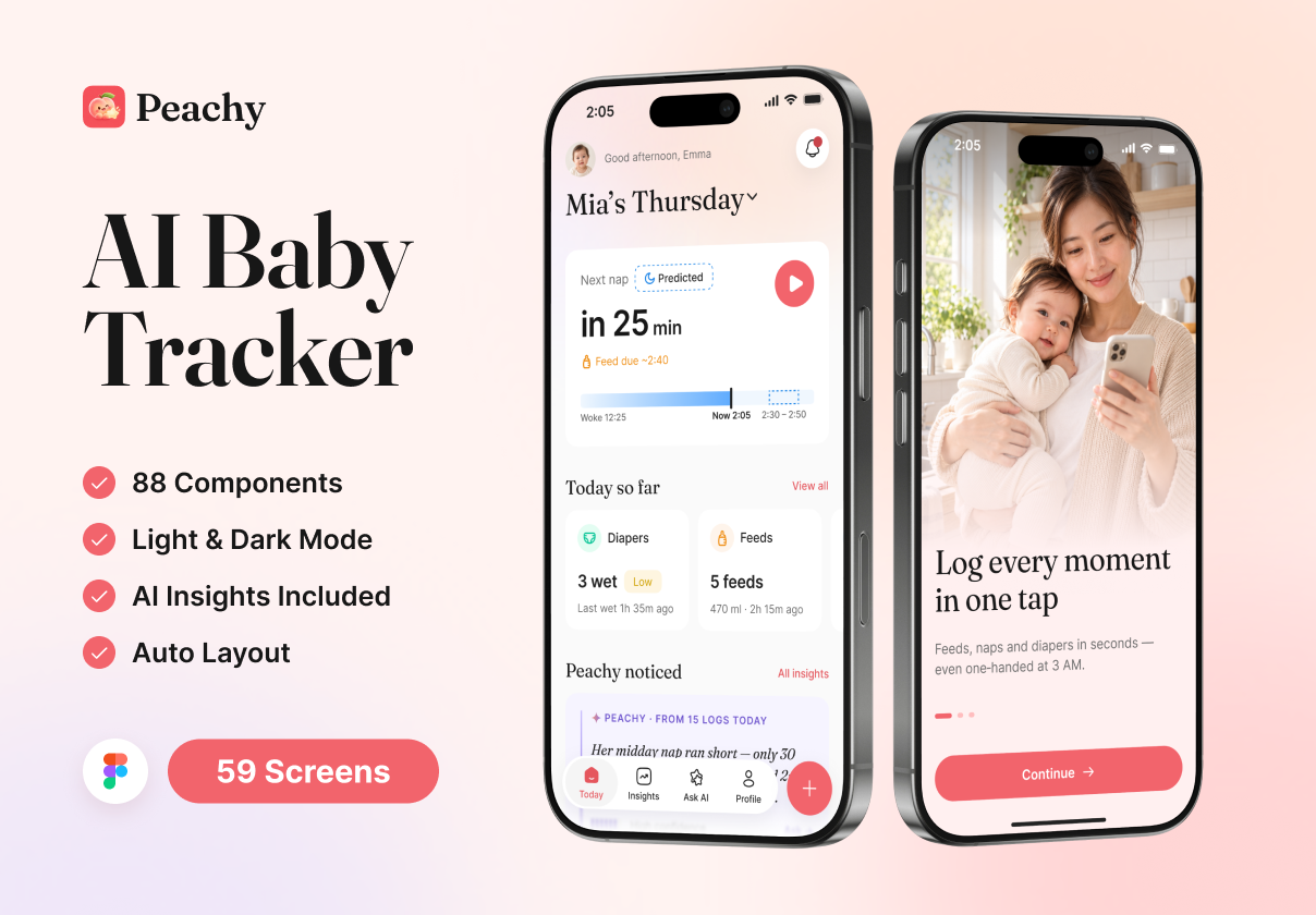 Peachy — AI Baby Tracker iOS UI Kit - Mobile design asset by UI8