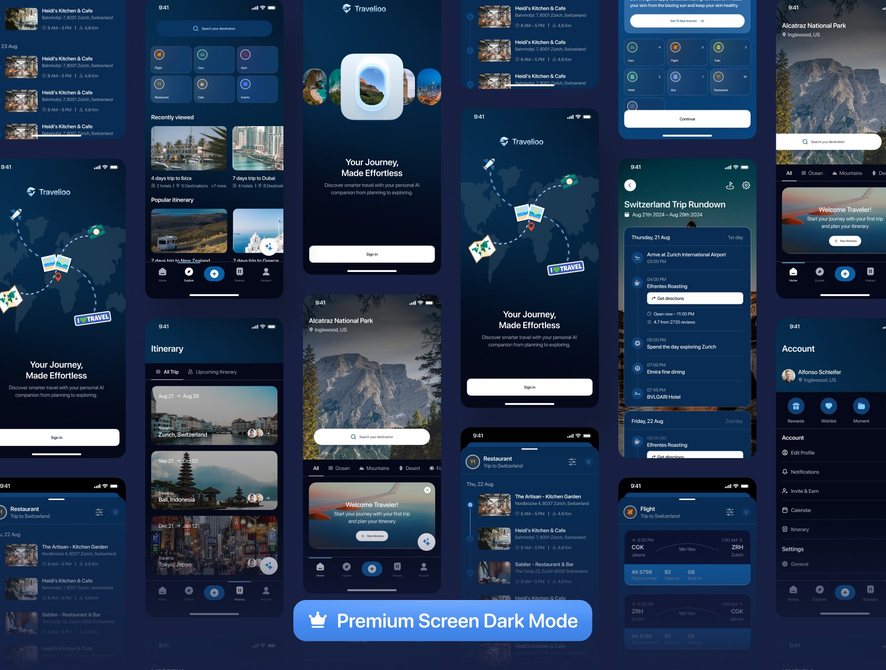 100+屏智能旅行规划日程行程安排APP应用界面模板 | Travellioo - Travel Companions Apps UI KIT_AXrags