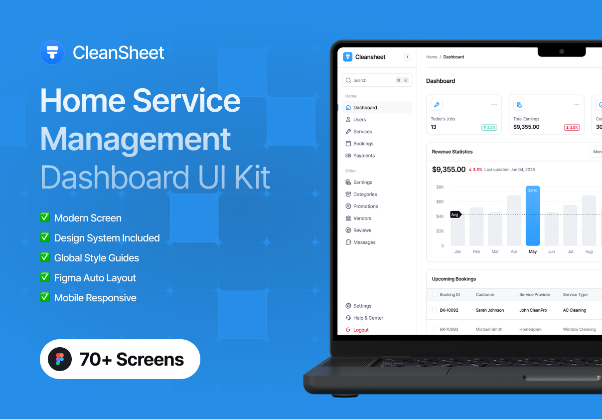 CleanSheet - Home Services Web App Dashboard UI Kit