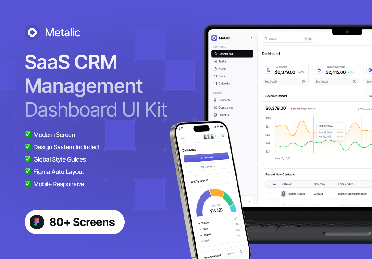 Metalic - SaaS CRM Platform Web App Dashboard UI Kit