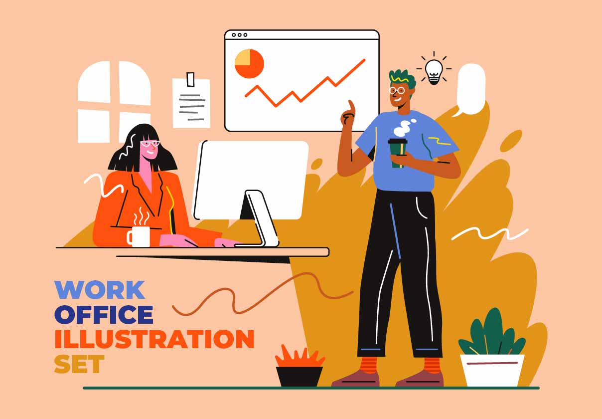 Work Office Illustration Set - Uncategorized design asset by ui8