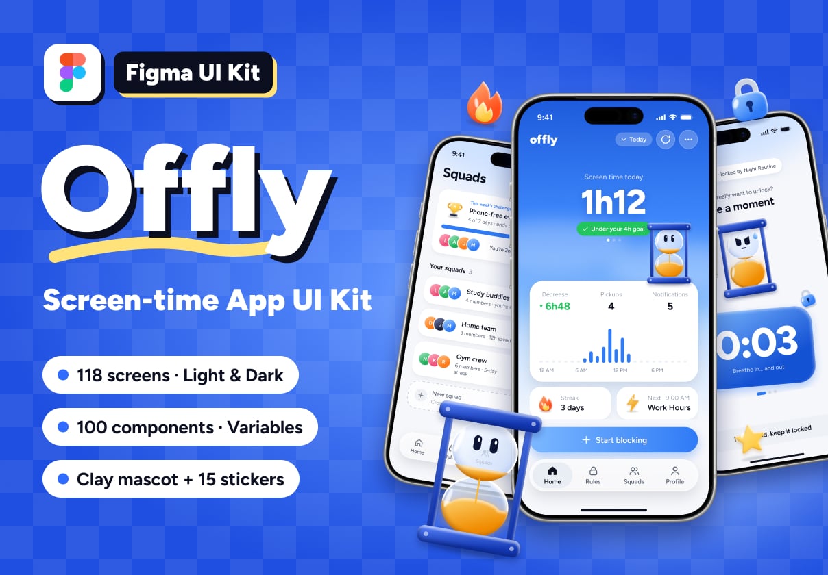 Offly: Screen-time App UI Kit - Mobile design asset by UI8