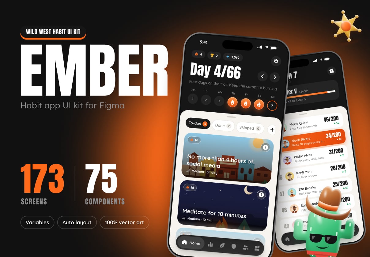 Ember: Habit App UI Kit - Mobile design asset by UI8