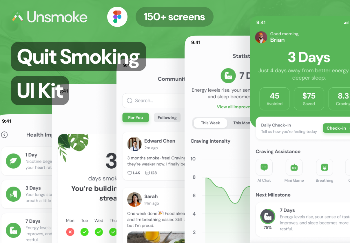 Unsmoke — Quit Smoking & Wellness Mobile UI Kit