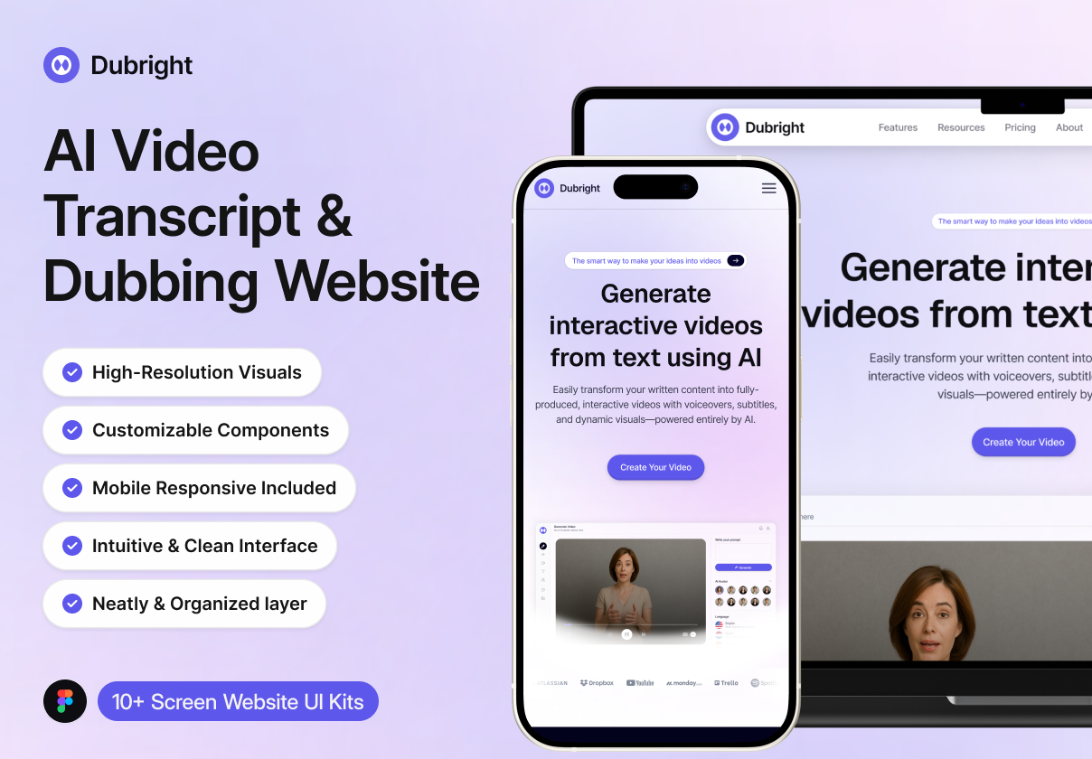 Dubright — AI Video Transcription & Dubbing Website Kit