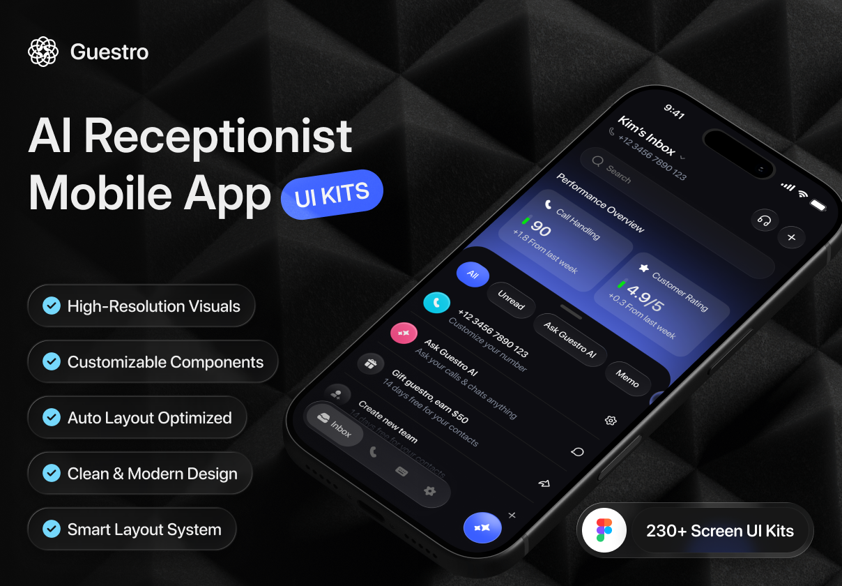 Guestro — AI Receptionist Mobile App UI KIT - Mobile design asset by ui8