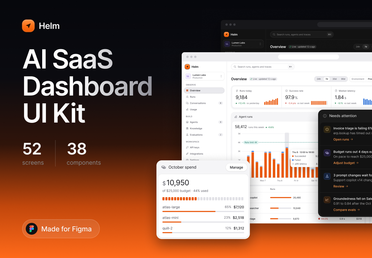 Helm - AI SaaS Dashboard UI Kit - SaaS, Dashboard design asset by UI8