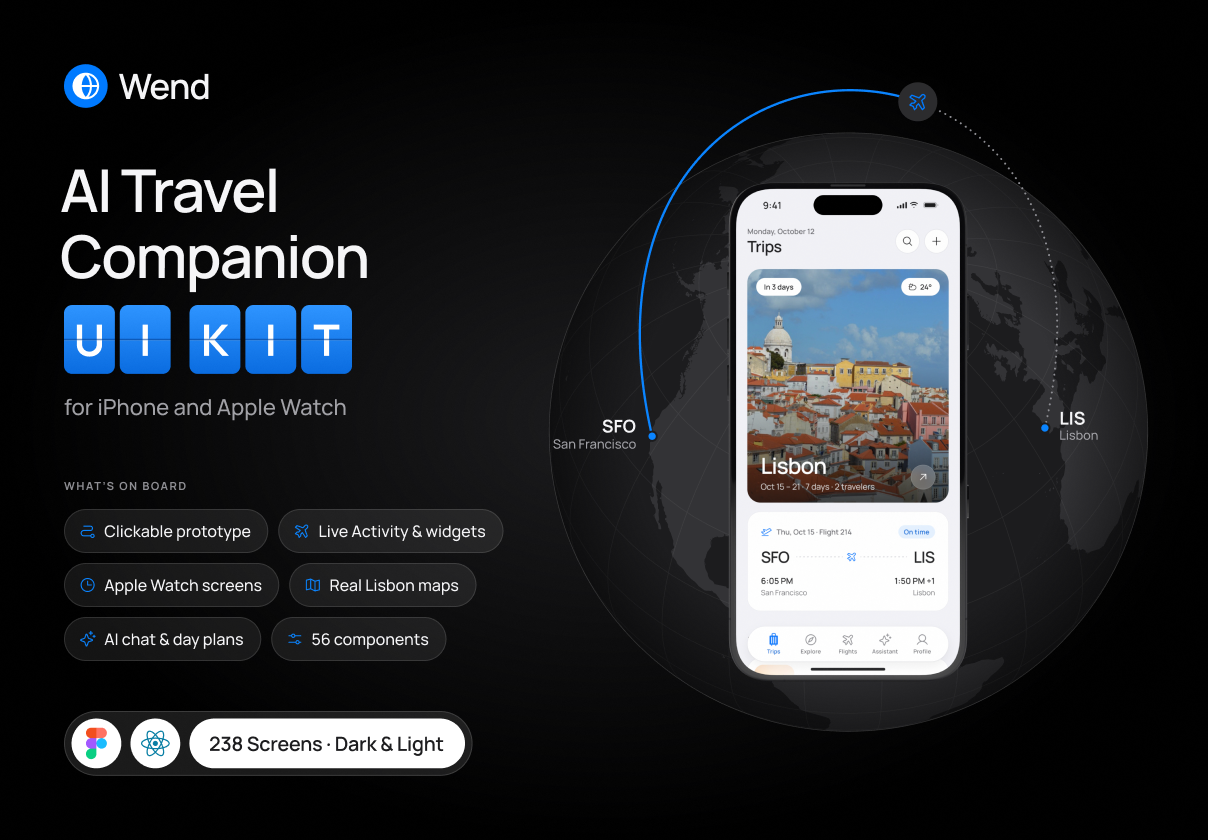 Wend – AI Travel Companion App UI Kit - Mobile design asset by UI8