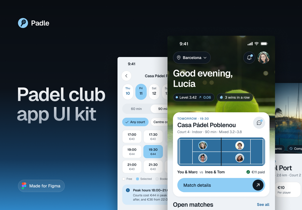 Padle – Padel Club App UI Kit - Mobile design asset by UI8