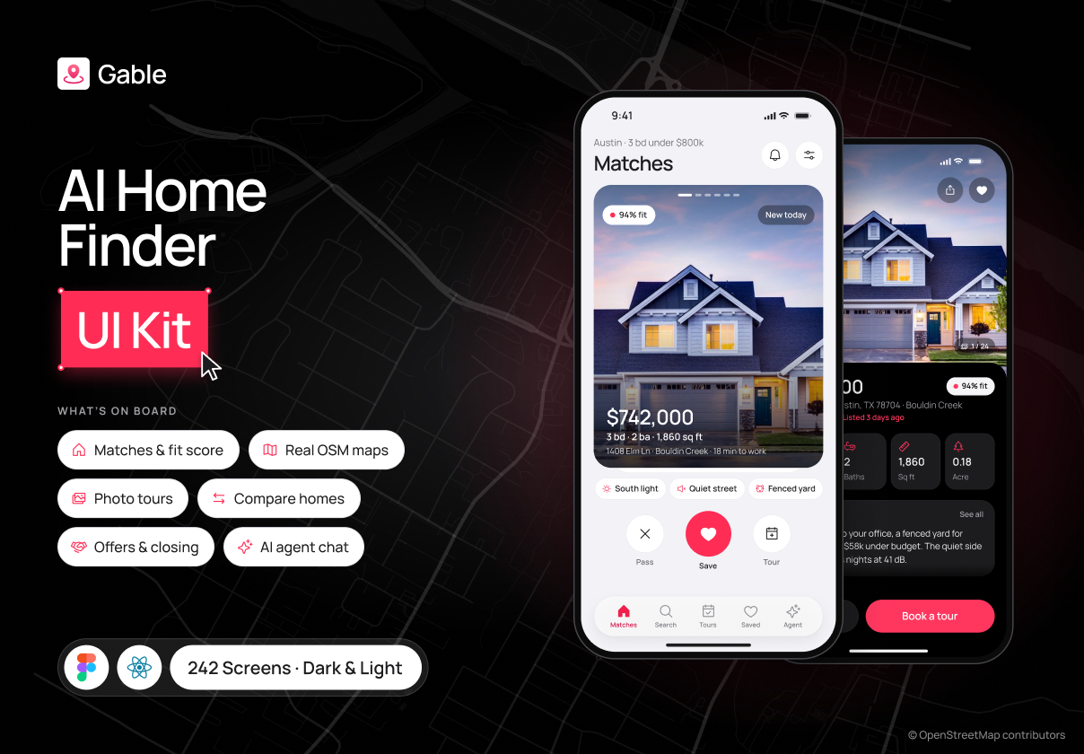 Gable – AI Home Finder App UI Kit - Mobile design asset by UI8
