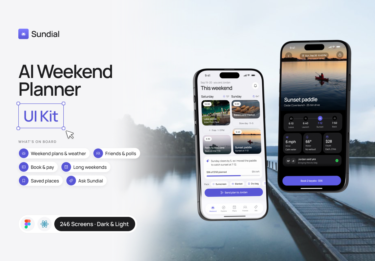 Sundial – AI Weekend Planner App UI Kit - Mobile design asset by UI8