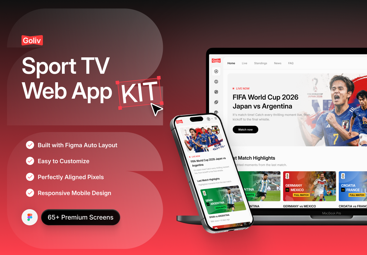 Goliv - Sport TV Web App Kit - Mobile design asset by ui8