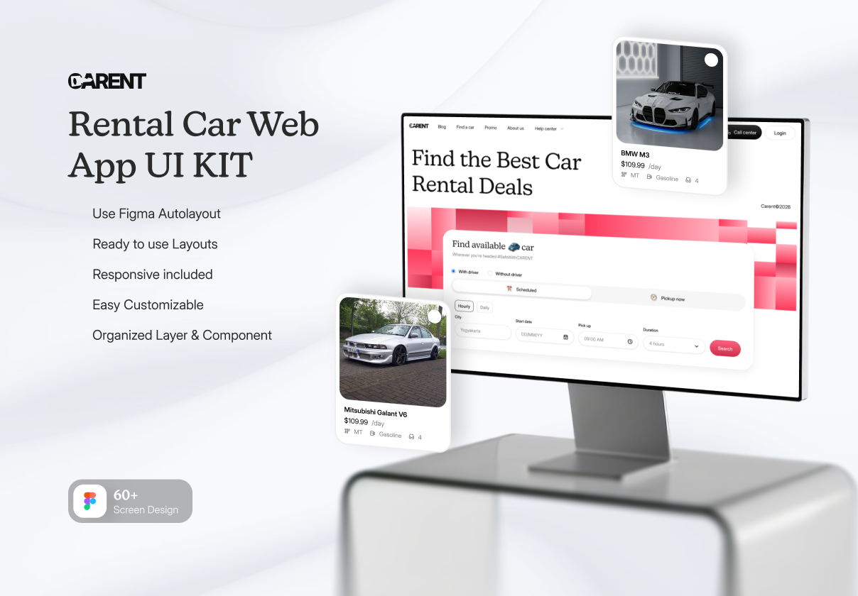 Carent - Car Rental UI Kit - design asset by UI8