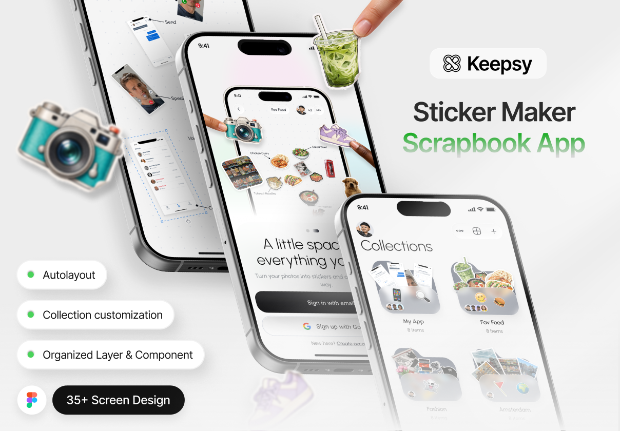 Keepsy — Sticker Maker & Scrapbook App UI Kit - Mobile design asset by UI8