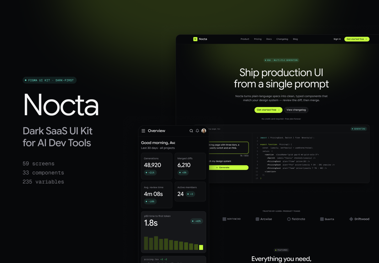 Nocta — Dark SaaS UI Kit for AI Dev Tools - SaaS design asset by UI8