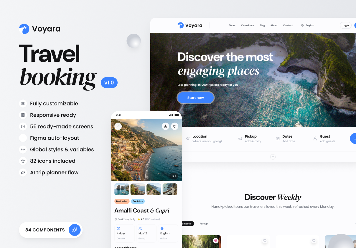 Voyara – Travel Booking Web UI Kit - design asset by UI8