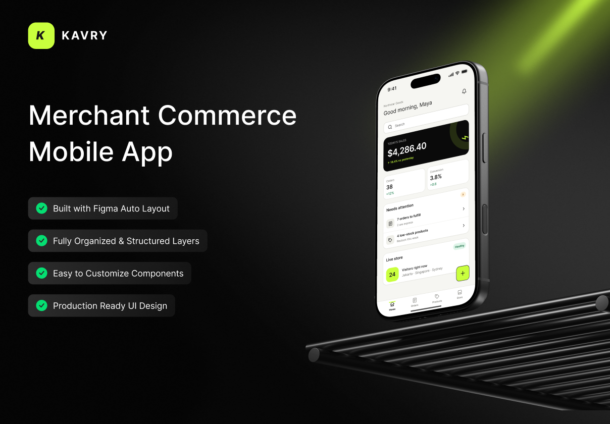 KAVRY: Merchant Commerce Mobile App UI Kit - Mobile design asset by UI8
