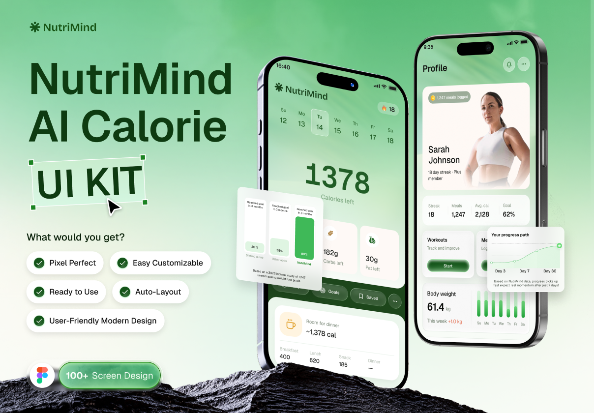 NutriMind - AI Calorie Mobile Apps - Mobile design asset by ui8