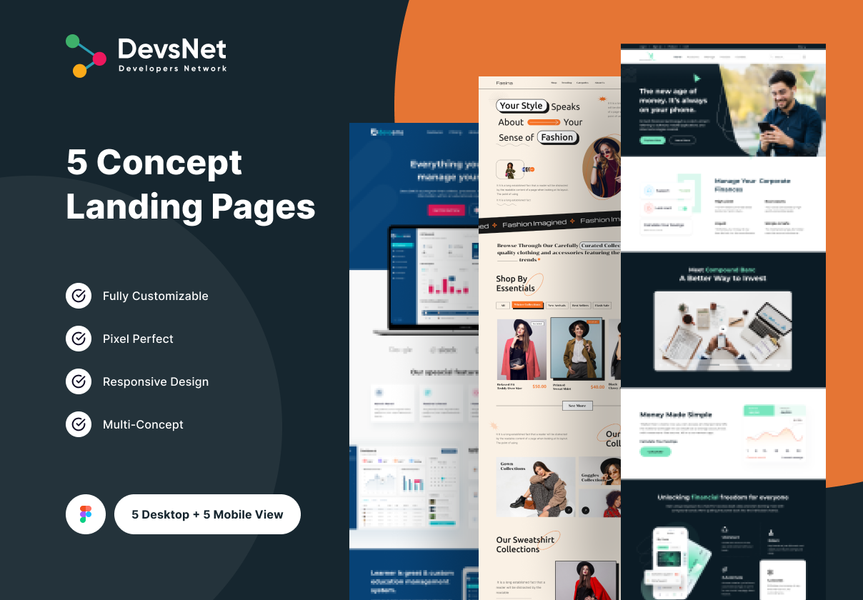Multi Concept Landing Page - Landing Page design asset by UI8