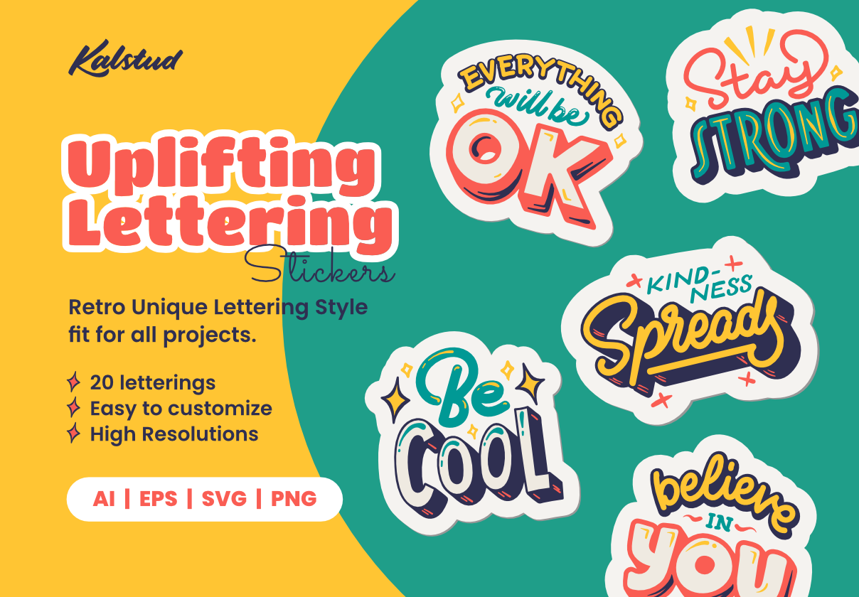 Uplifting Lettering Stickers: Spread Positivity - Uncategorized design asset by ui8