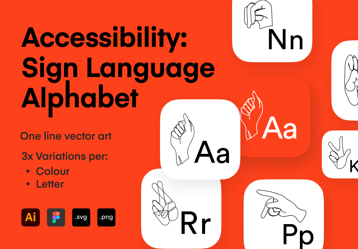 Accessibility: Sign Language Alphabet Icons Set - Uncategorized design asset by ui8