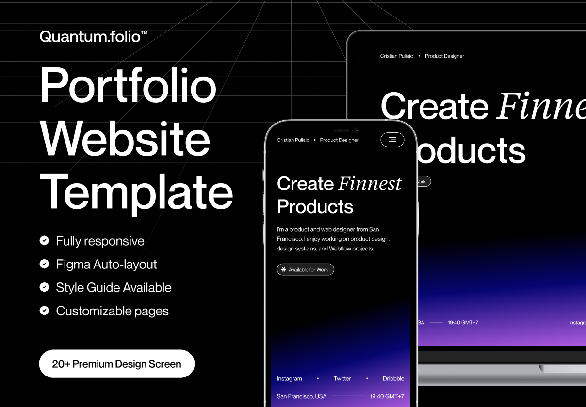 Quantum Folio - Personal Portfolio Website Template - Portfolio design asset by ui8
