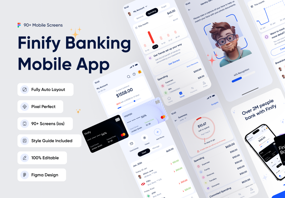 Finify Banking Mobile App UI Kit - Mobile design asset by UI8