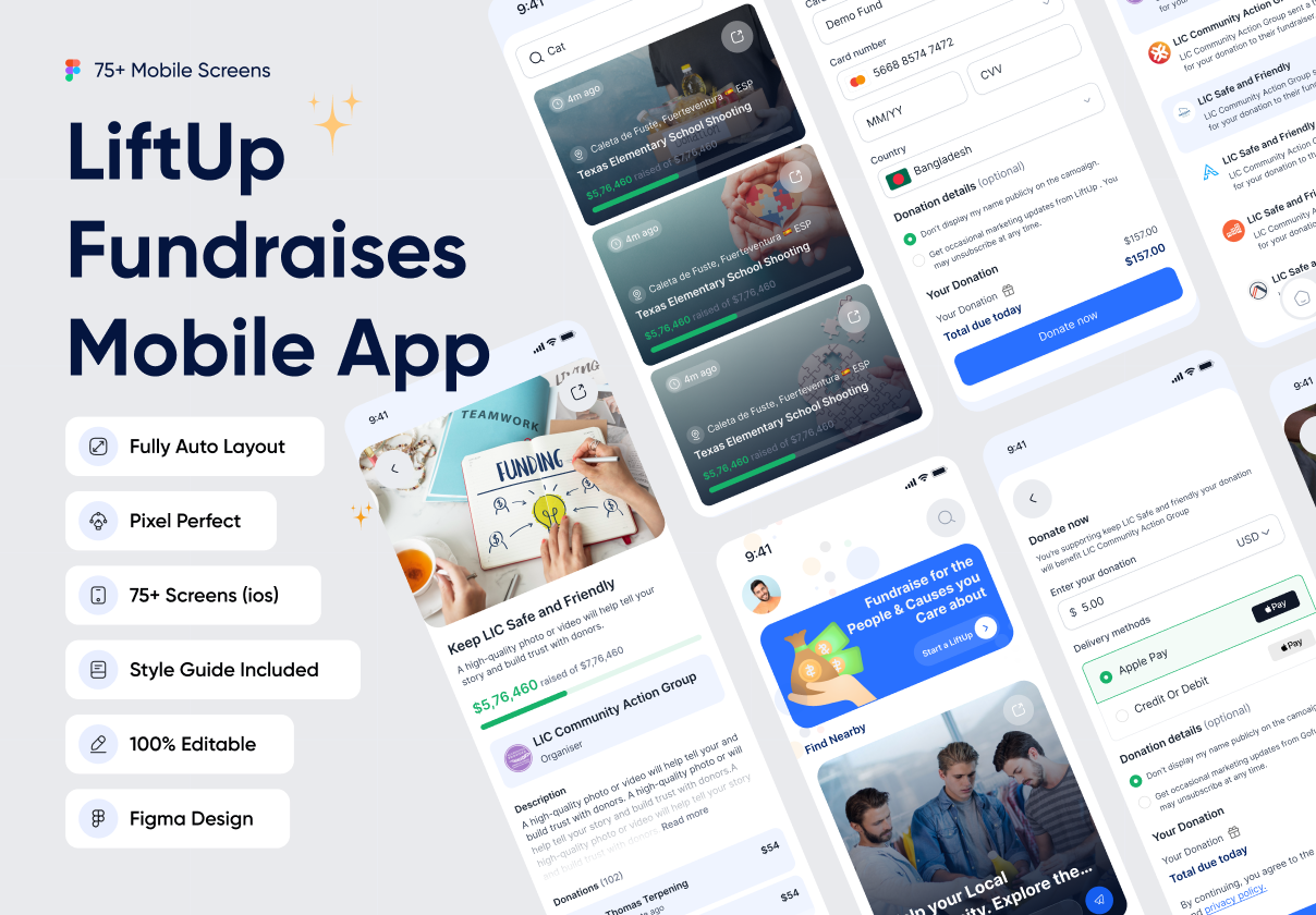 LiftUp - Fundraises App UI Kit - Mobile design asset by ui8