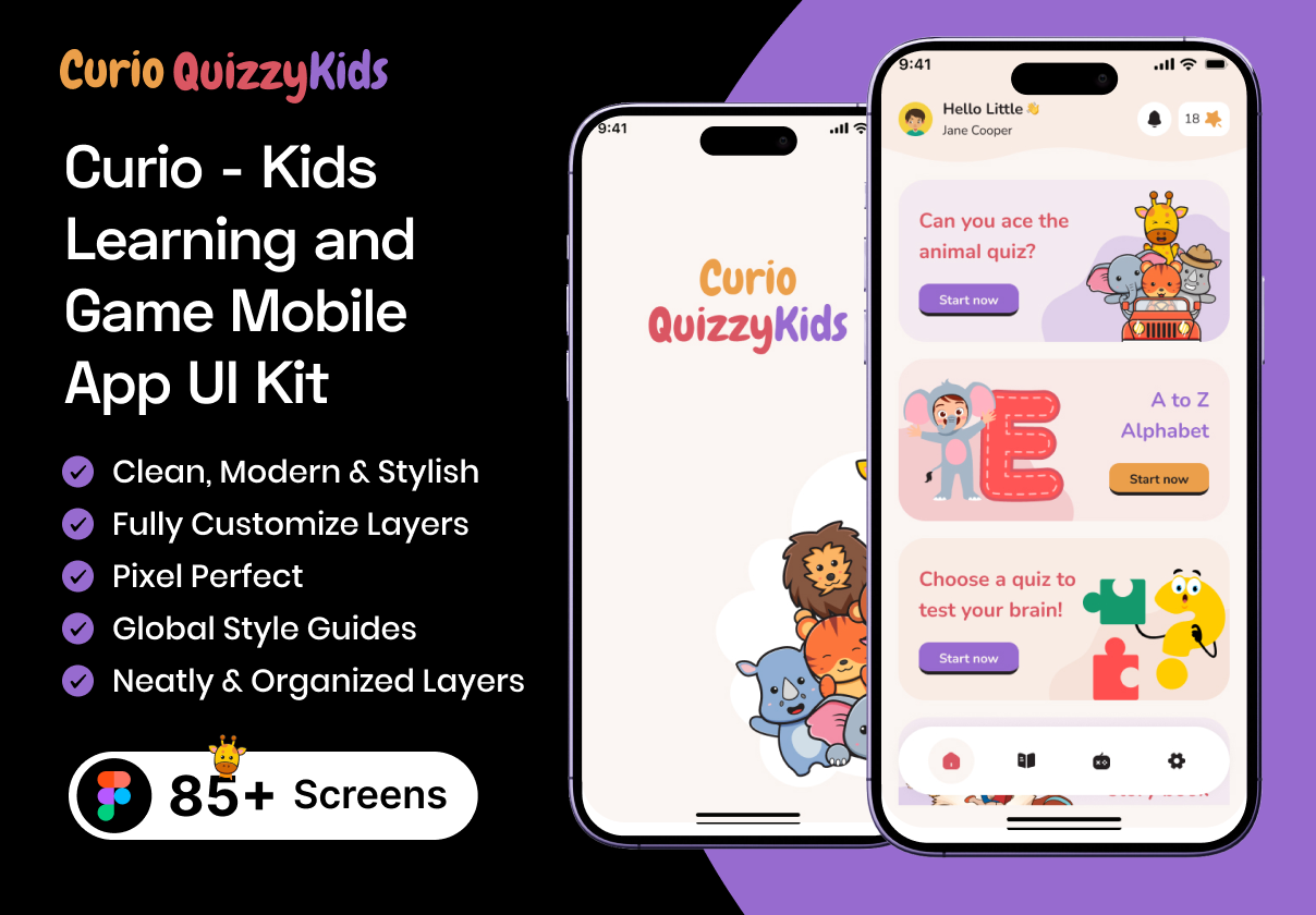 Curio - Kids Learning Game Mobile App UI Kit
