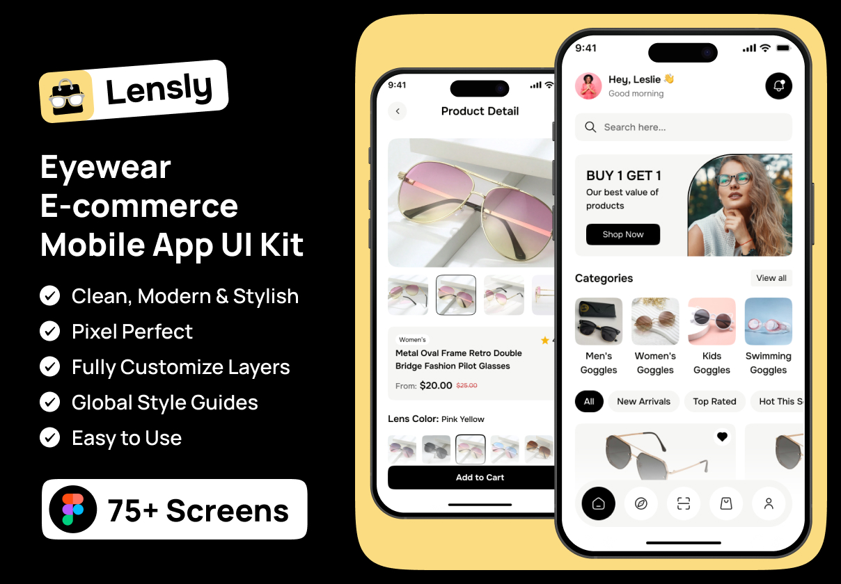Lensly - Eyewear E-commerce Mobile App UI Kit