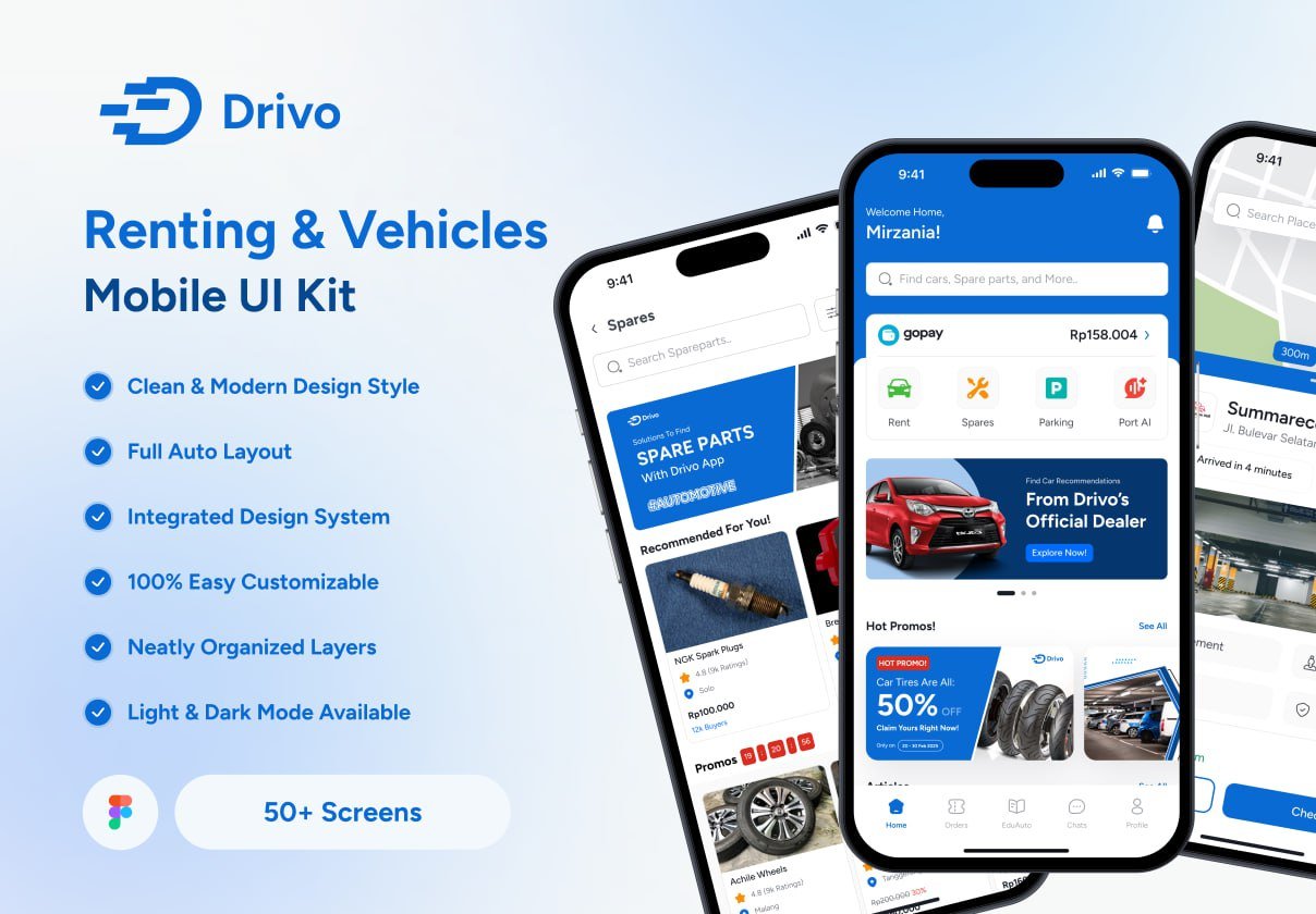 Drivo - Rental & Vehicles App UI Kit