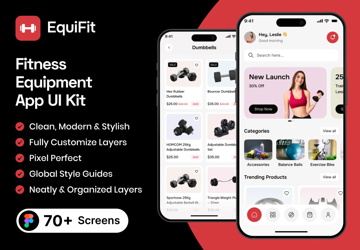 EquiFit – Fitness Equipment E-Commerce App UI Kit