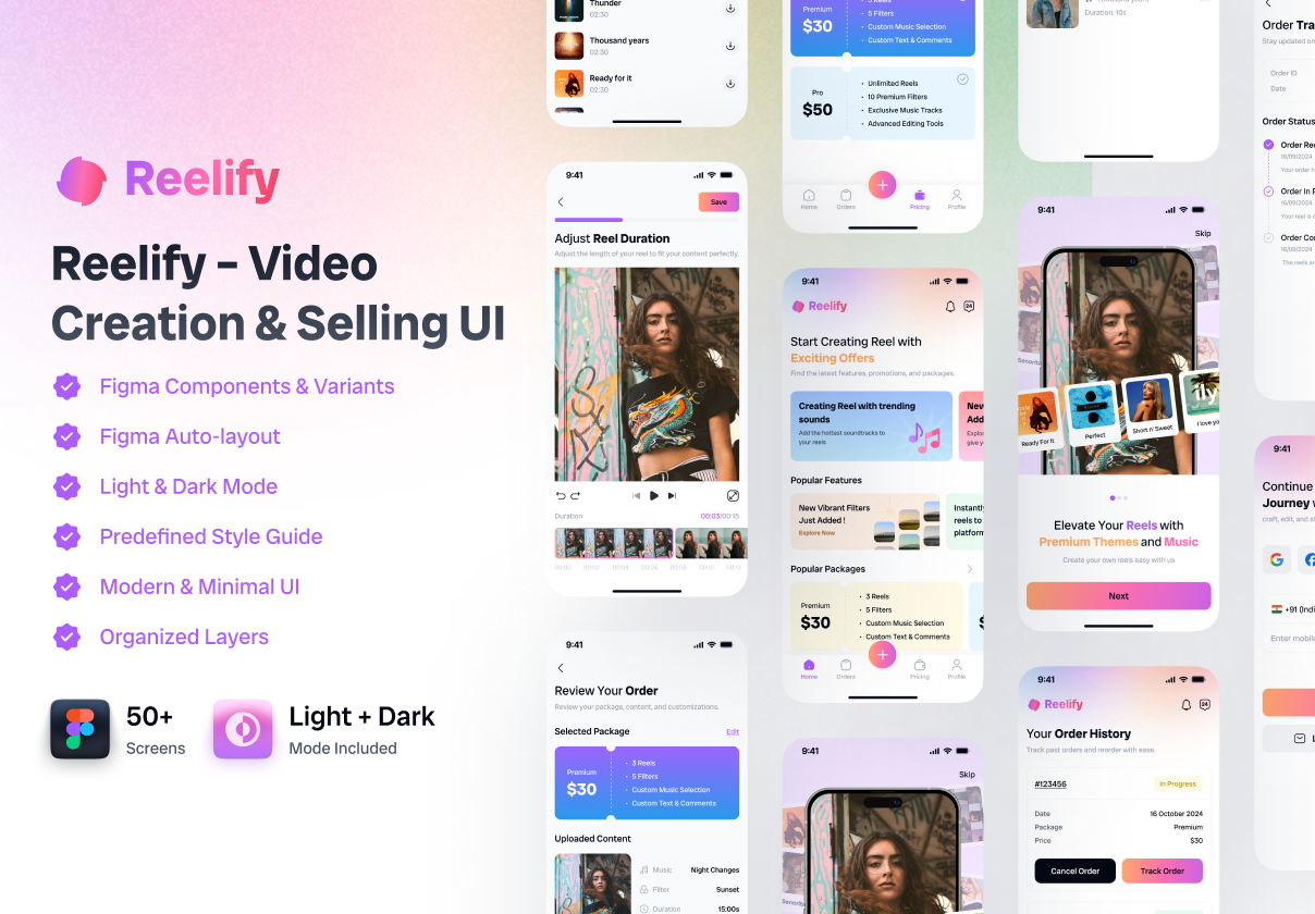 Reelify – Video Creation & Selling UI Kit (Figma)