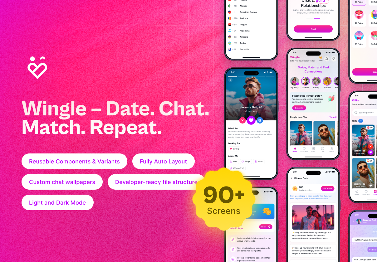 Wingle – Modern Dating App UI Kit (Light & Dark)