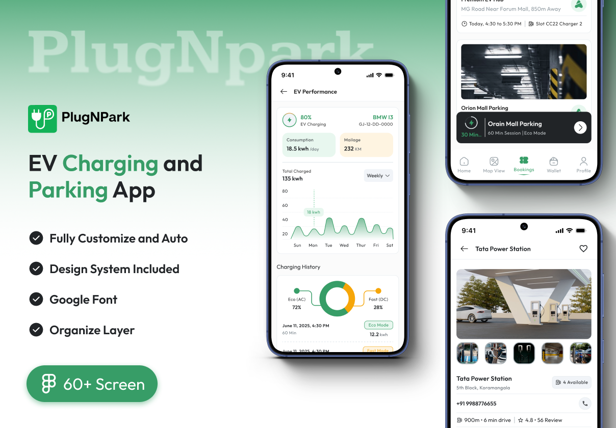 PlugNpark - EV Charging & Parking App UI Kit
