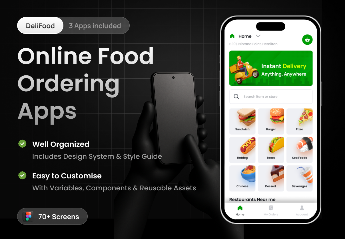 Food Delivery App | 3 Apps | DeliFood | Figma