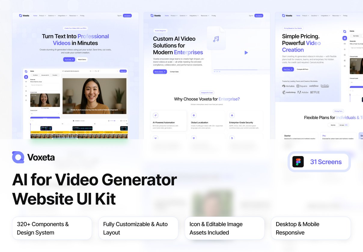 Voxeta - AI for Video Generator Website UI Kit