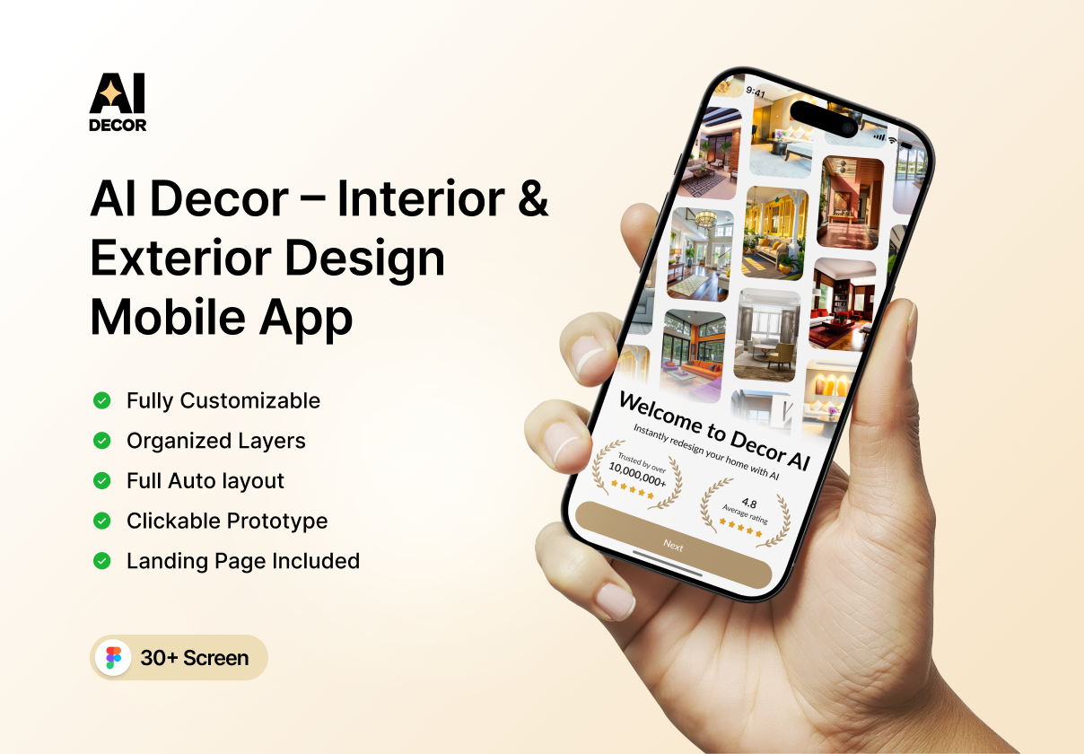 AI Decor – Interior & Exterior Design Mobile App with Landing Page