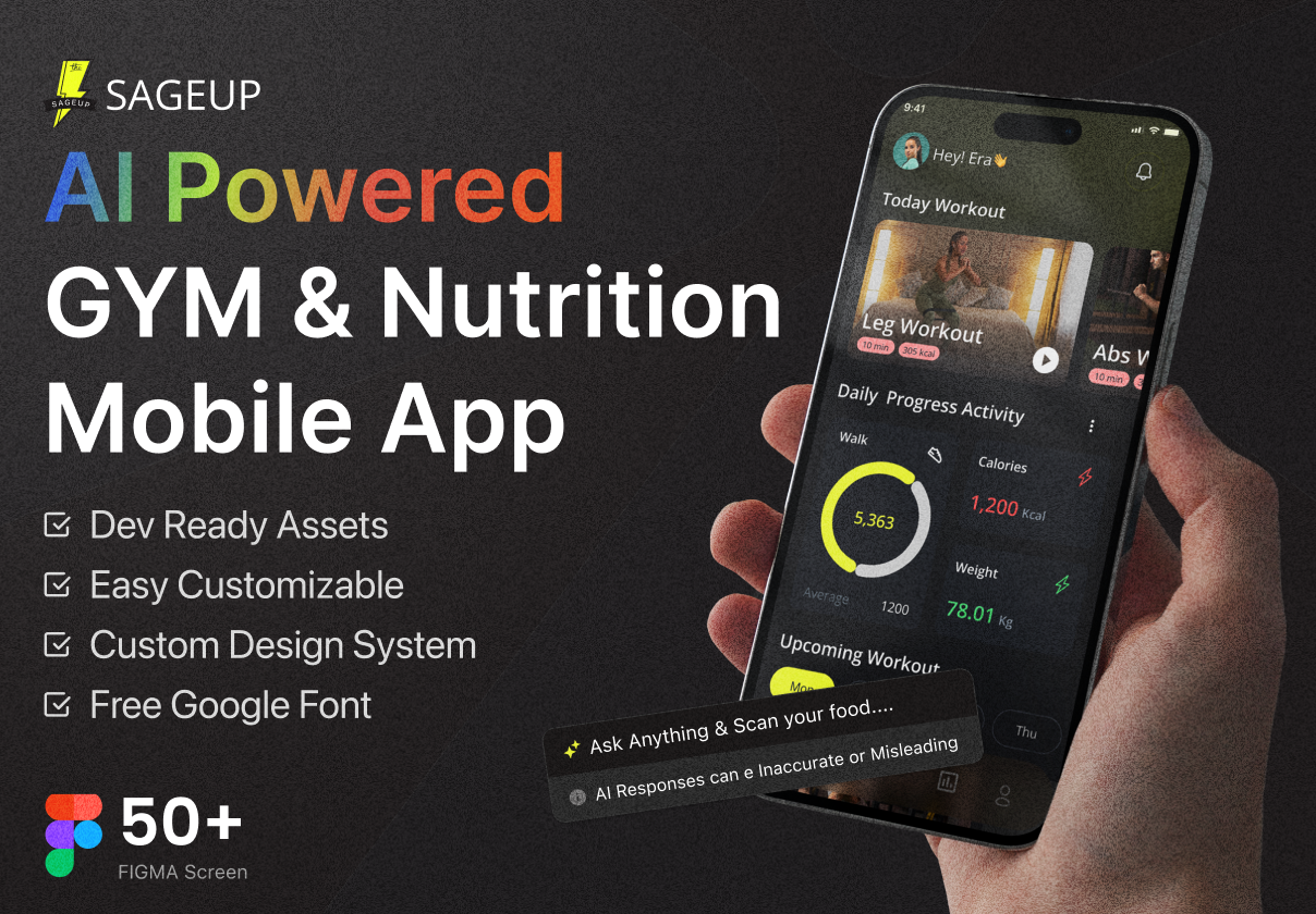 Sageup AI Powered Gym & Nutrition Mobile App UI Kit