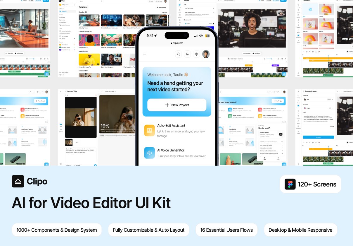 Clipo - AI for Video Editor Web App UI Kit