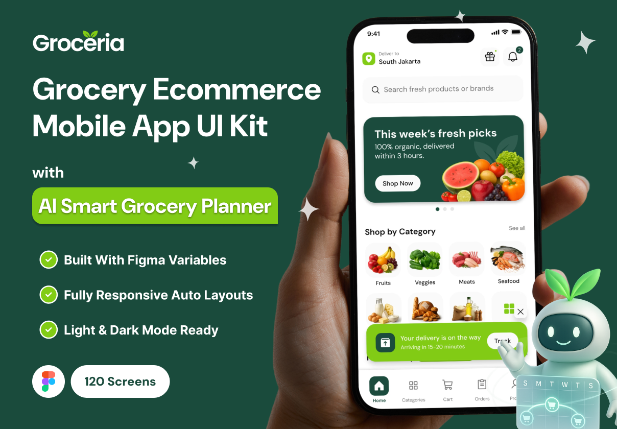 Groceria – Grocery Ecommerce Mobile App UI Kit
