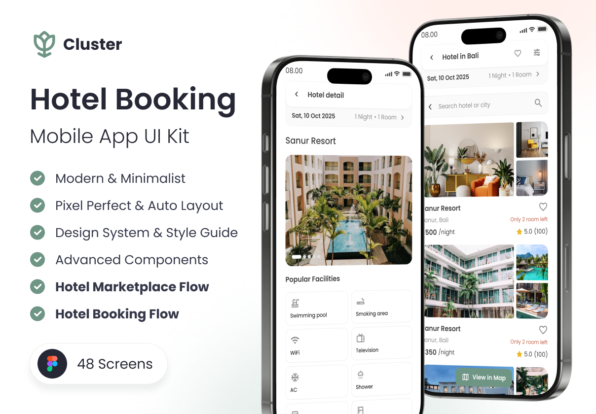 Cluster - Hotel Booking App UI Kit