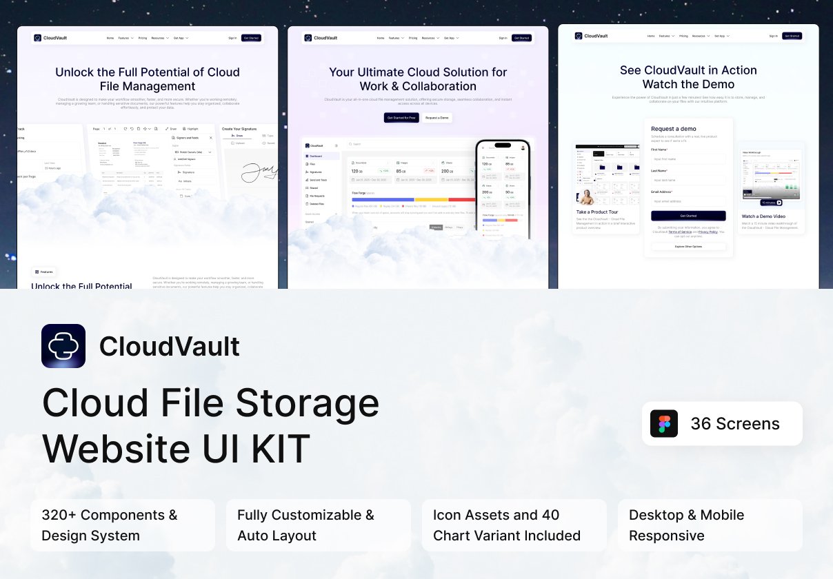 CloudVault - Cloud File Storage Website UI Kit