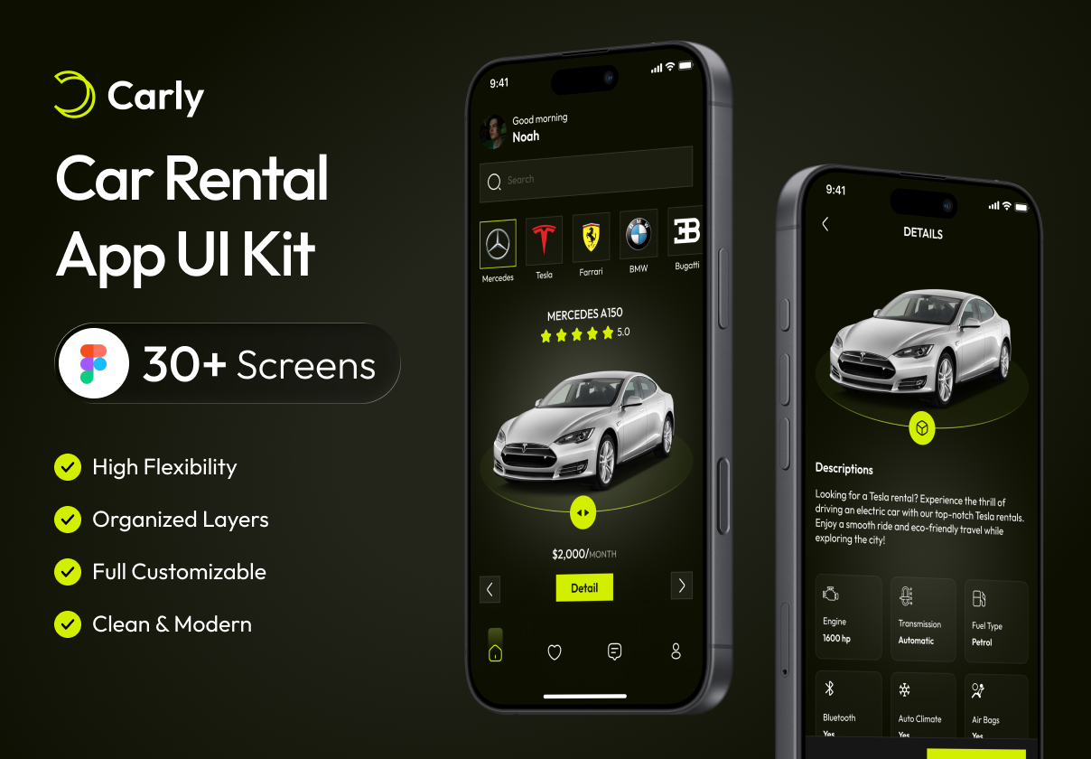 Carly - Car Rental App UI Kit