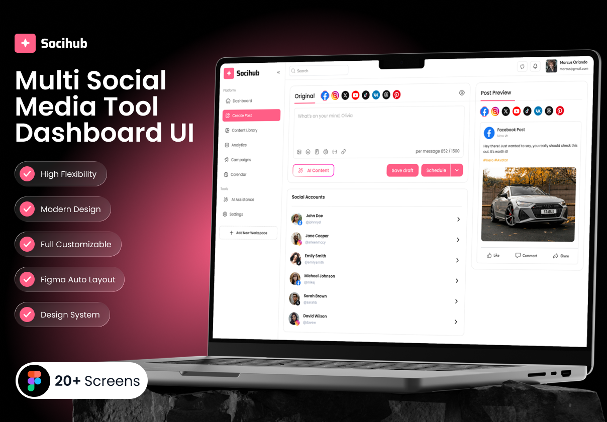 Socihub - Multi Social Media Tool Dashboard UI Kit