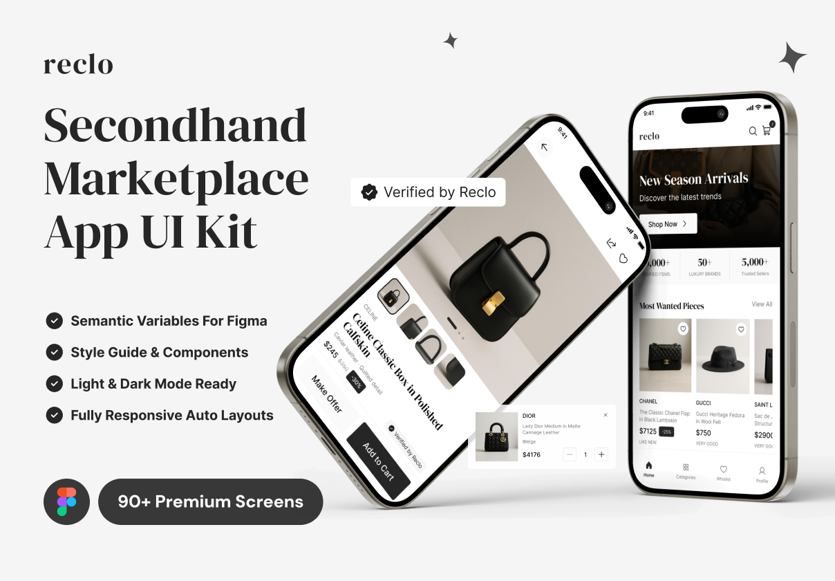 Reclo – Secondhand Preloved Marketplace Mobile App UI Kit | Buyer Ver