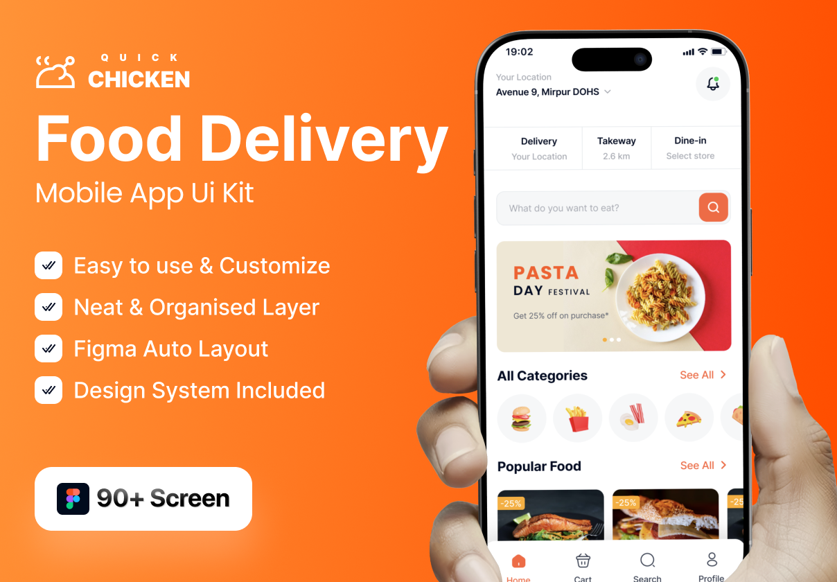 Quick Chicken Food Delivery UI Kit – Restaurant & Ordering App Design
